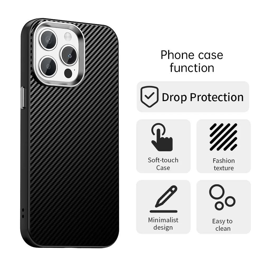For iPhone 13 Pro Max Case Cell Phone Hybrid Back Cover Carbon Fiber Texture - Black - 2