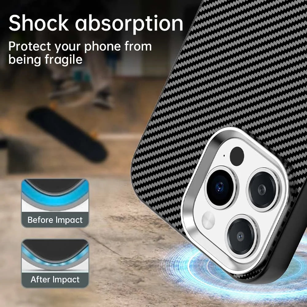 For iPhone 13 Pro Max Case Cell Phone Hybrid Back Cover Carbon Fiber Texture - Black - 3