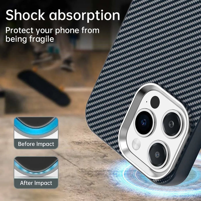 For iPhone 14 Pro Case Cell Phone Hybrid Back Cover Carbon Fiber Texture - Blue - 3