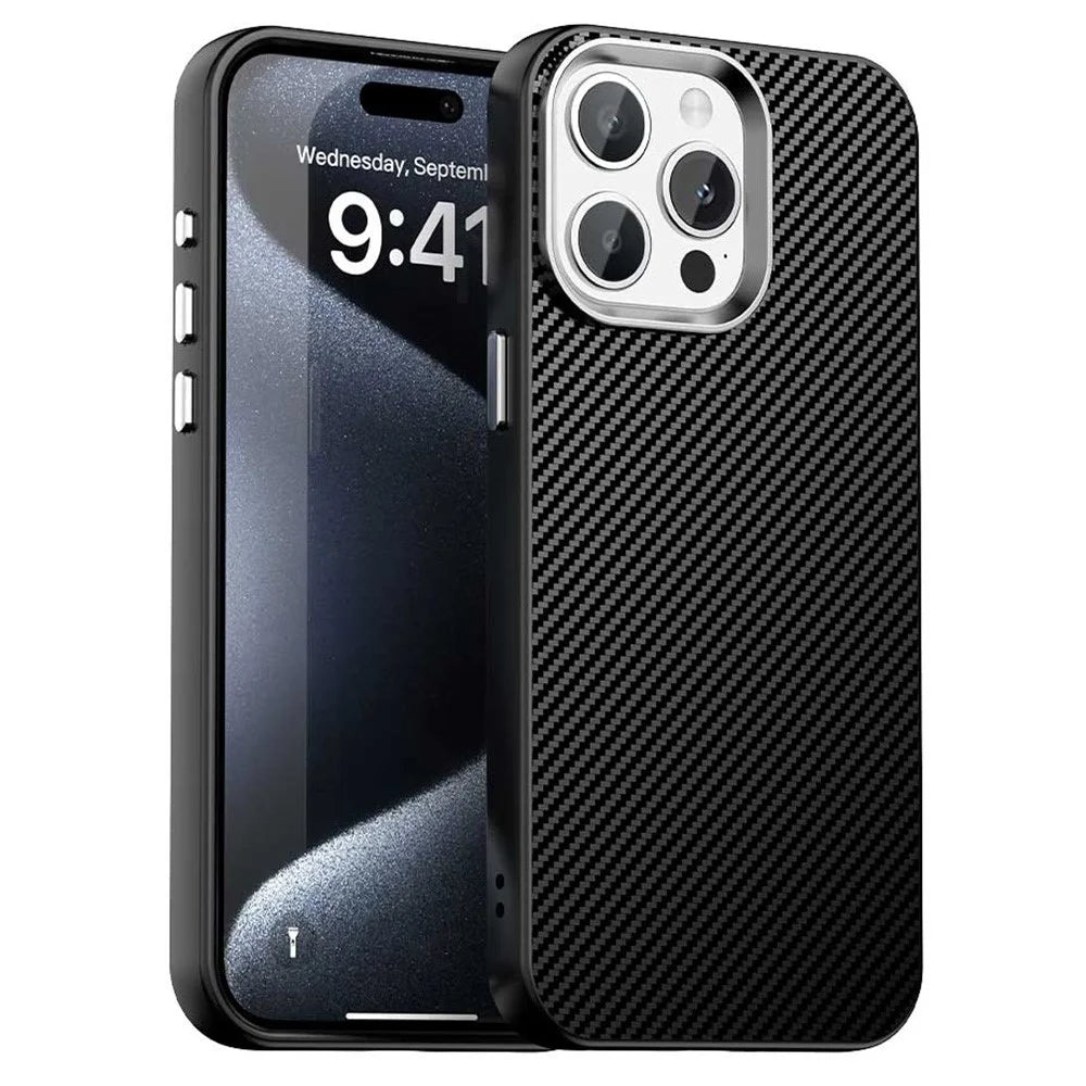 For iPhone 14 Pro Max Case Cell Phone Hybrid Back Cover Carbon Fiber Texture - Black - 1
