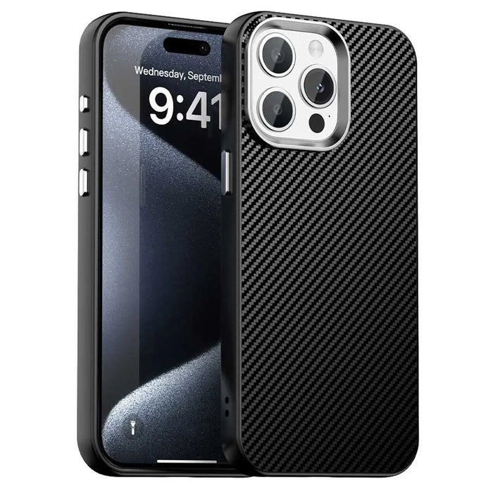 For iPhone 14 Pro Max Case Cell Phone Hybrid Back Cover Carbon Fiber Texture - Black - 1