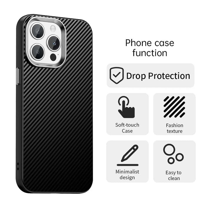 For iPhone 14 Pro Max Case Cell Phone Hybrid Back Cover Carbon Fiber Texture - Black - 2