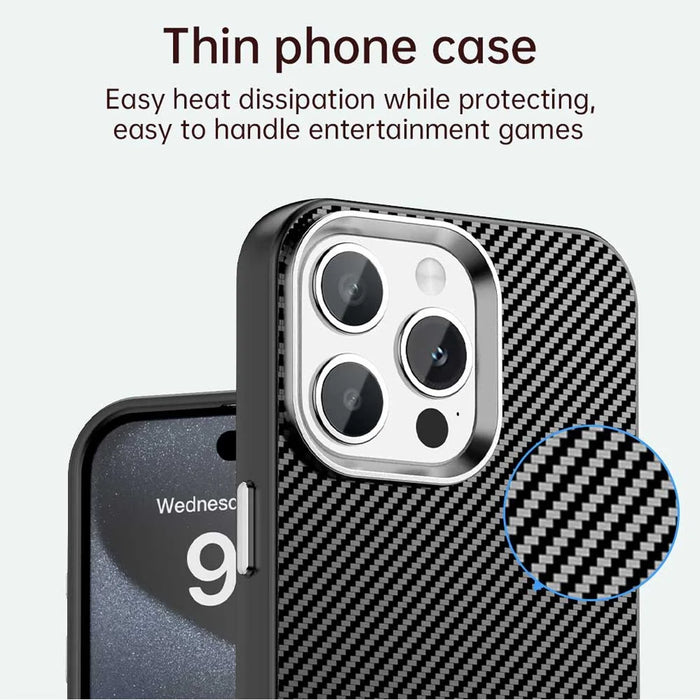 For iPhone 14 Pro Max Case Cell Phone Hybrid Back Cover Carbon Fiber Texture - Black - 5