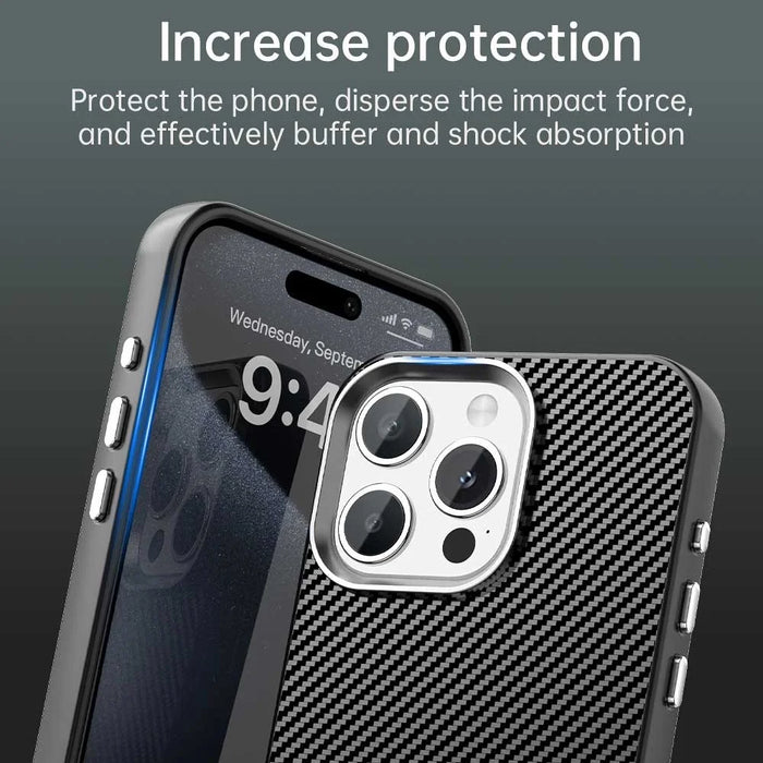 For iPhone 14 Pro Max Case Cell Phone Hybrid Back Cover Carbon Fiber Texture - Black - 7