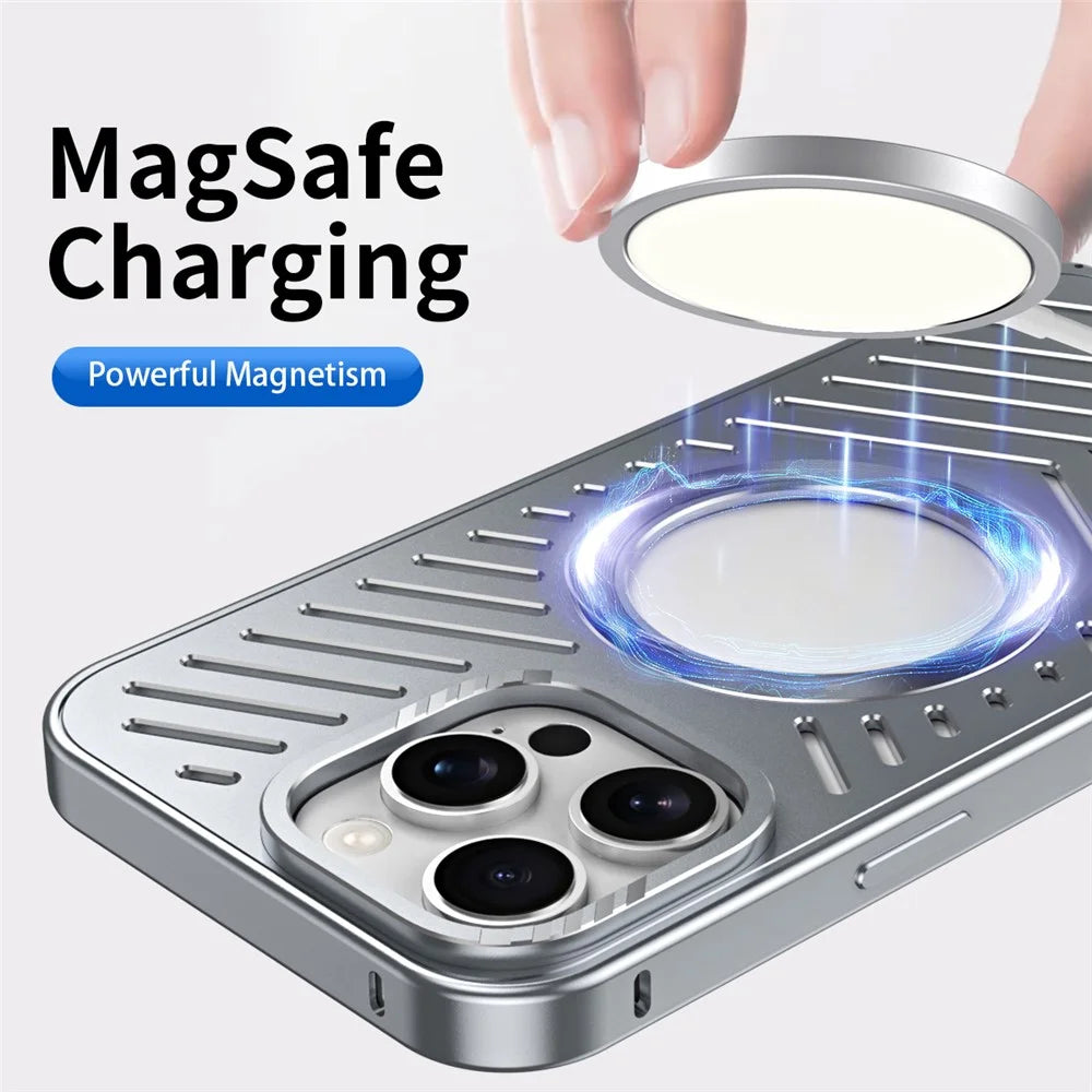 For iPhone 16 Pro Max Case Heat Dissipation Hollow Aluminium Alloy Phone Cover - Titanium - 3