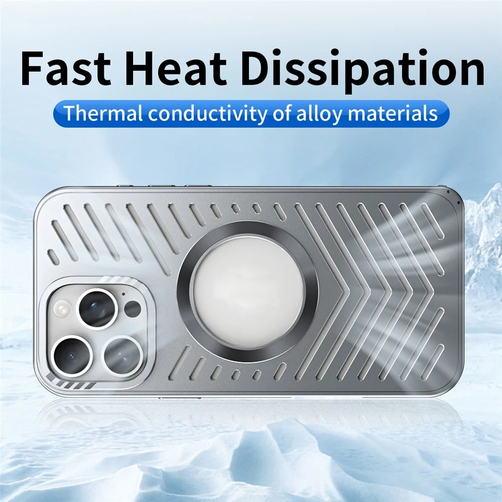For iPhone 16 Pro Max Case Heat Dissipation Hollow Aluminium Alloy Phone Cover - Titanium - 6