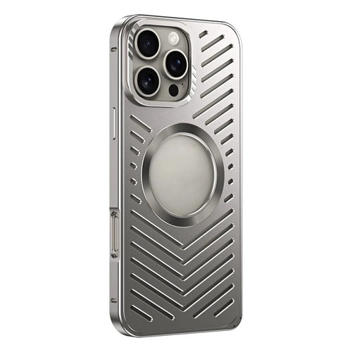 For iPhone 16 Pro Case Heat Dissipation Hollow Aluminium Alloy Phone Cover - Titanium - 1