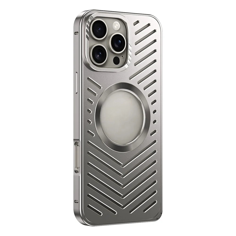 For iPhone 16 Pro Case Heat Dissipation Hollow Aluminium Alloy Phone Cover - Titanium - 1