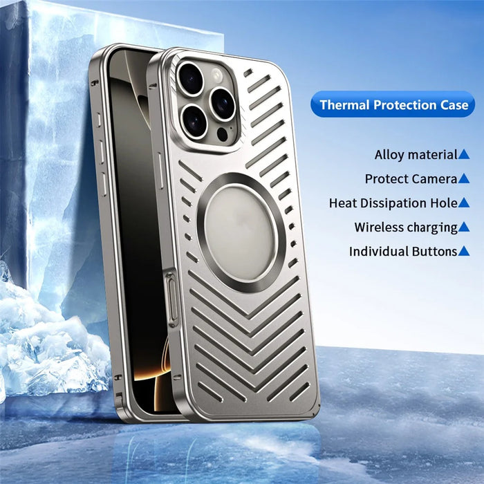 For iPhone 16 Pro Case Heat Dissipation Hollow Aluminium Alloy Phone Cover - Titanium - 2