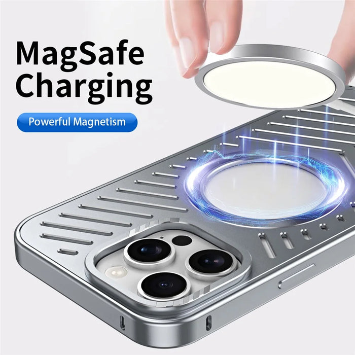 For iPhone 16 Pro Case Heat Dissipation Hollow Aluminium Alloy Phone Cover - Titanium - 3