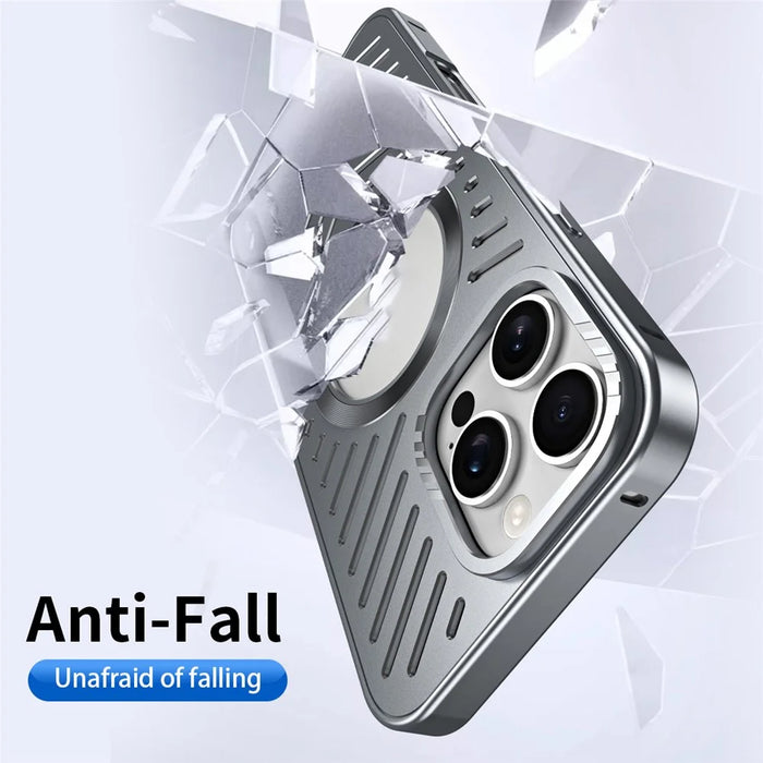 For iPhone 16 Pro Case Heat Dissipation Hollow Aluminium Alloy Phone Cover - Titanium - 4