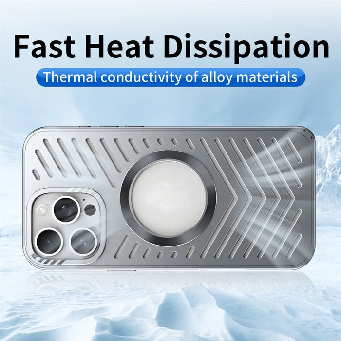For iPhone 16 Pro Case Heat Dissipation Hollow Aluminium Alloy Phone Cover - Titanium - 6