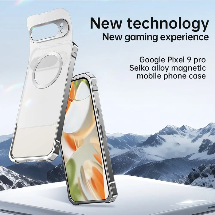 For Google Pixel 9 Pro Magnetic Case Hard PC Metal Frame Frosted Phone Back Cover - Titanium Grey - 3