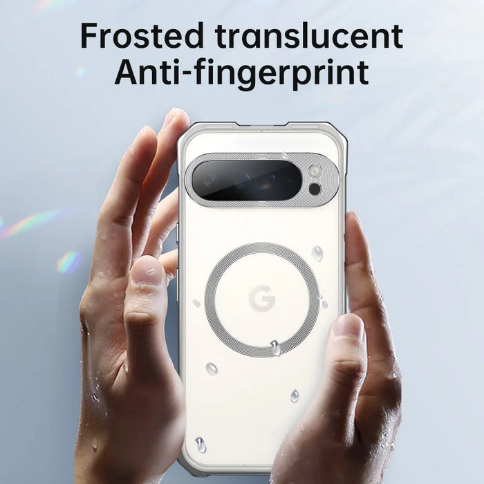 For Google Pixel 9 Pro Magnetic Case Hard PC Metal Frame Frosted Phone Back Cover - Titanium Grey - 6