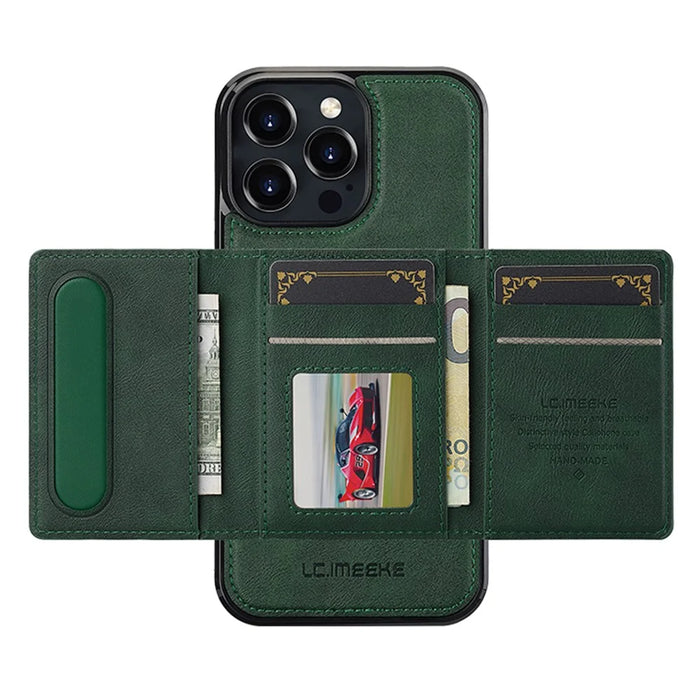 LC.IMEEKE L5 For iPhone 16 Pro Max Magnetic Phone Case Leather Back Cover with Detachable Card Holder - Green - 2