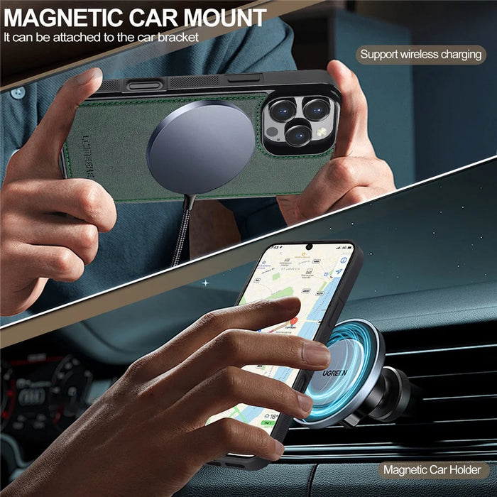 LC.IMEEKE L5 For iPhone 16 Pro Max Magnetic Phone Case Leather Back Cover with Detachable Card Holder - Green - 6