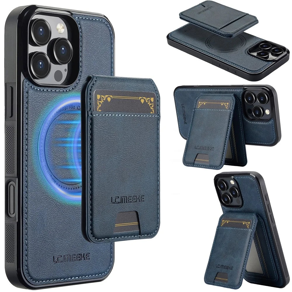 LC.IMEEKE L3 For iPhone 16 Pro Max Magnetic Case Detachable Card Holder Leather+TPU Mobile Cover - Blue - 1