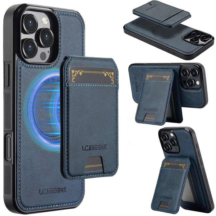 LC.IMEEKE L3 For iPhone 16 Pro Max Magnetic Case Detachable Card Holder Leather+TPU Mobile Cover - Blue - 1