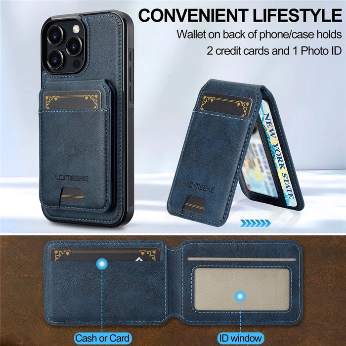 LC.IMEEKE L3 For iPhone 16 Pro Max Magnetic Case Detachable Card Holder Leather+TPU Mobile Cover - Blue - 5