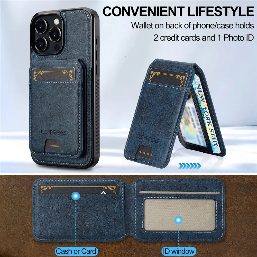 LC.IMEEKE L3 For iPhone 16 Pro Magnetic Case Detachable Card Holder Leather+TPU Mobile Cover - Blue - 5