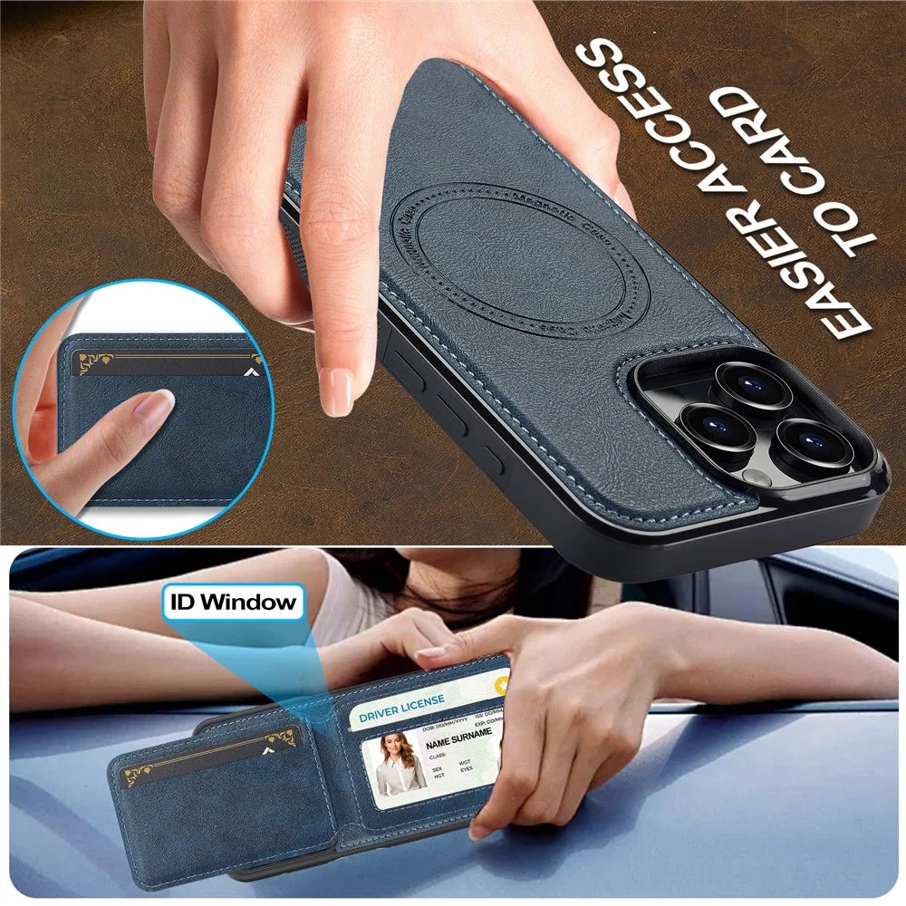 LC.IMEEKE L3 For iPhone 16 Pro Magnetic Case Detachable Card Holder Leather+TPU Mobile Cover - Blue - 6