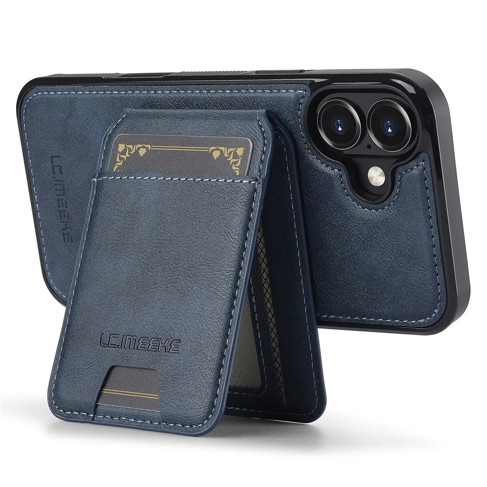 LC.IMEEKE L3 For iPhone 16 Plus Magnetic Case Detachable Card Holder Leather+TPU Mobile Cover - Blue - 3