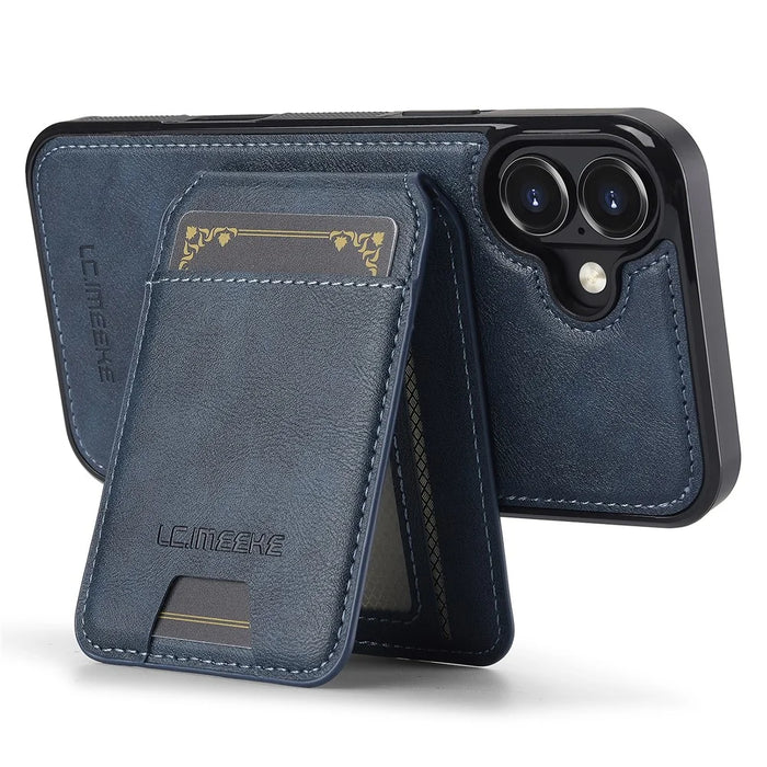 LC.IMEEKE L3 For iPhone 16 Plus Magnetic Case Detachable Card Holder Leather+TPU Mobile Cover - Blue - 3