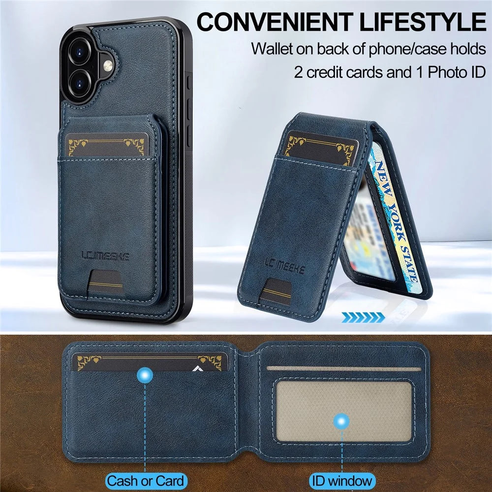 LC.IMEEKE L3 For iPhone 16 Plus Magnetic Case Detachable Card Holder Leather+TPU Mobile Cover - Blue - 5
