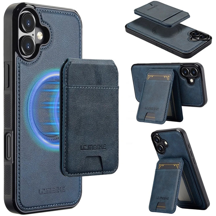 LC.IMEEKE L3 For iPhone 16 Magnetic Case Detachable Card Holder Leather+TPU Mobile Cover - Blue - 1