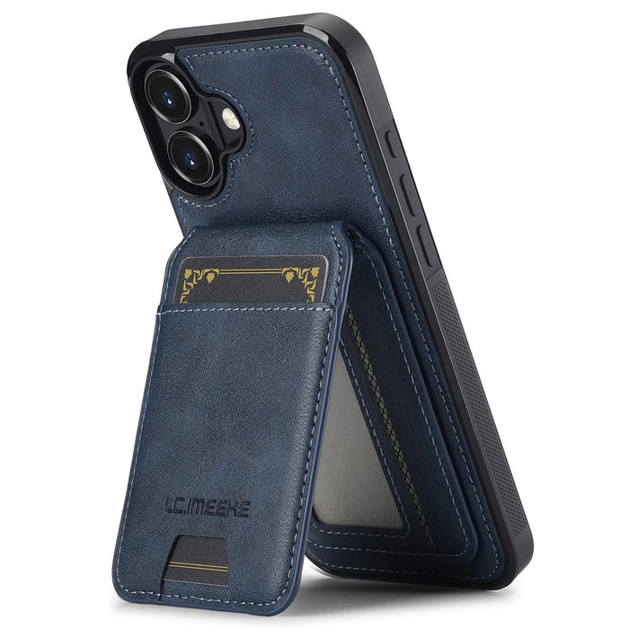 LC.IMEEKE L3 For iPhone 16 Magnetic Case Detachable Card Holder Leather+TPU Mobile Cover - Blue - 2