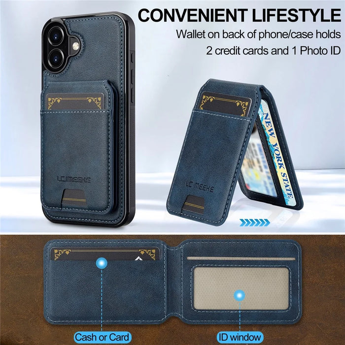 LC.IMEEKE L3 For iPhone 16 Magnetic Case Detachable Card Holder Leather+TPU Mobile Cover - Blue - 5
