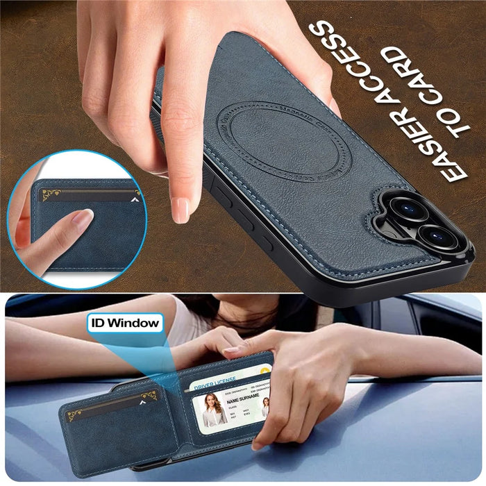 LC.IMEEKE L3 For iPhone 16 Magnetic Case Detachable Card Holder Leather+TPU Mobile Cover - Blue - 6