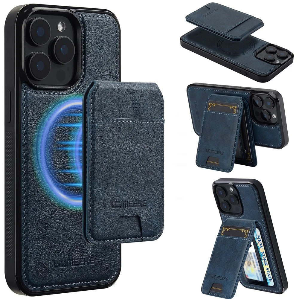 LC.IMEEKE L3 For iPhone 15 Pro Magnetic Case Detachable Card Holder Leather+TPU Mobile Cover - Blue - 1