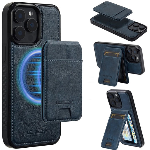 LC.IMEEKE L3 For iPhone 15 Pro Magnetic Case Detachable Card Holder Leather+TPU Mobile Cover - Blue - 1