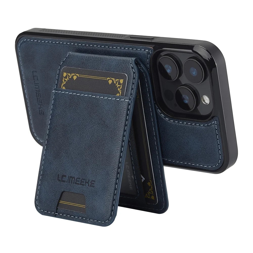 LC.IMEEKE L3 For iPhone 15 Pro Magnetic Case Detachable Card Holder Leather+TPU Mobile Cover - Blue - 3