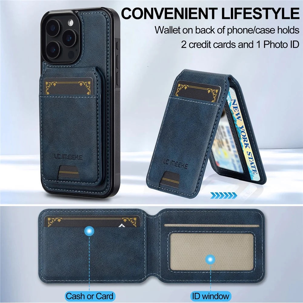 LC.IMEEKE L3 For iPhone 15 Pro Magnetic Case Detachable Card Holder Leather+TPU Mobile Cover - Blue - 5