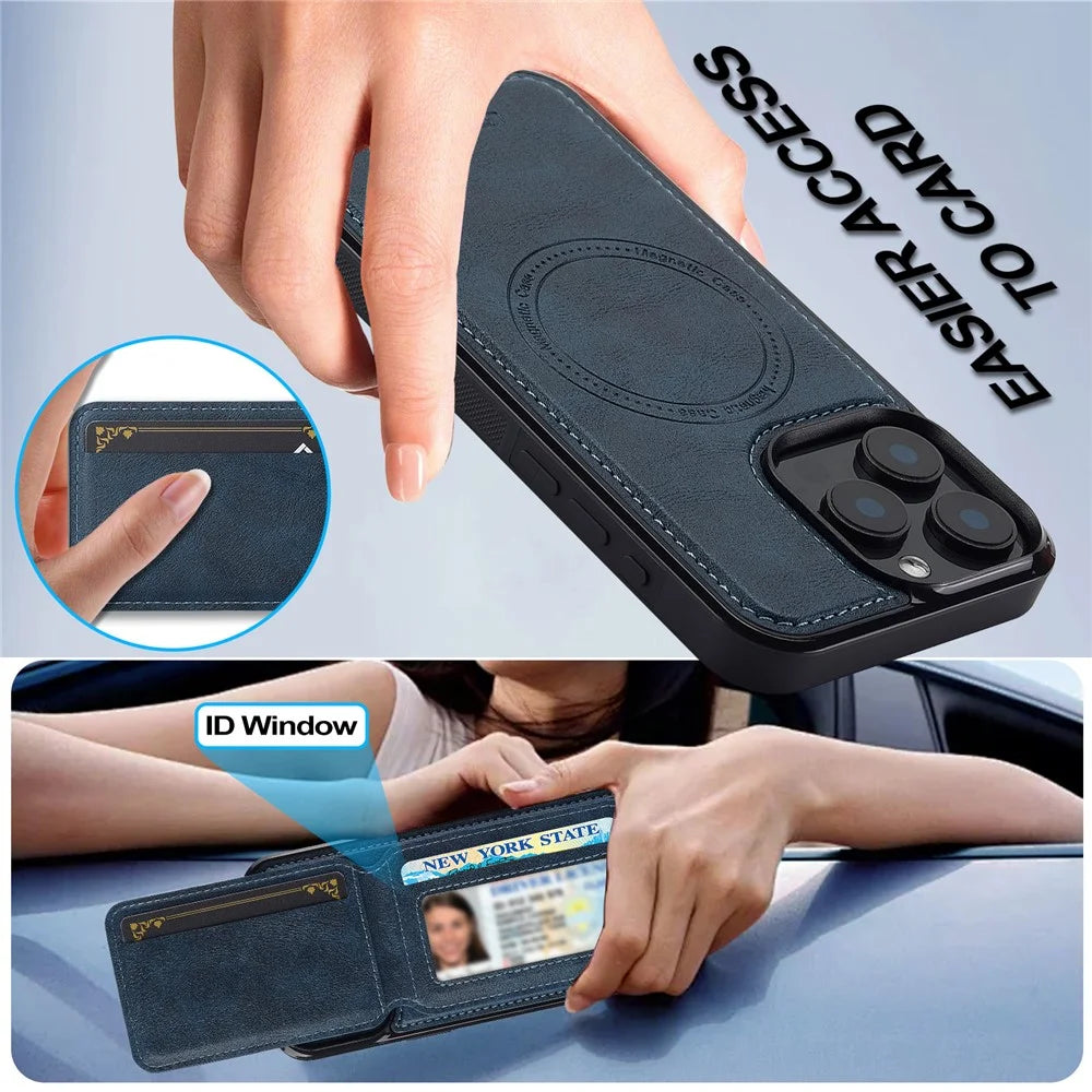 LC.IMEEKE L3 For iPhone 15 Pro Magnetic Case Detachable Card Holder Leather+TPU Mobile Cover - Blue - 6