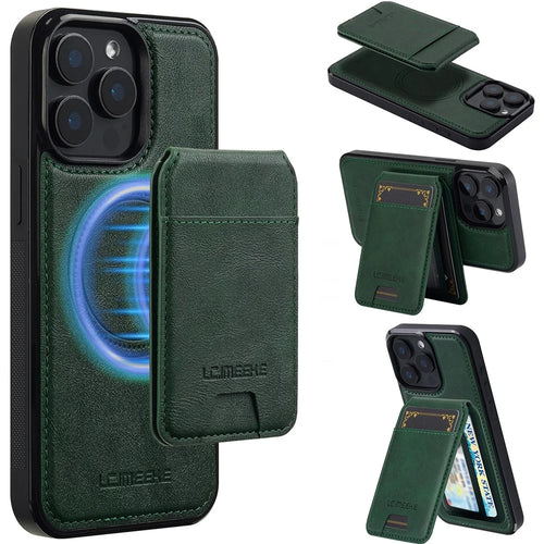 LC.IMEEKE L3 For iPhone 15 Pro Max Magnetic Case Detachable Card Holder Leather+TPU Mobile Cover - Green - 1