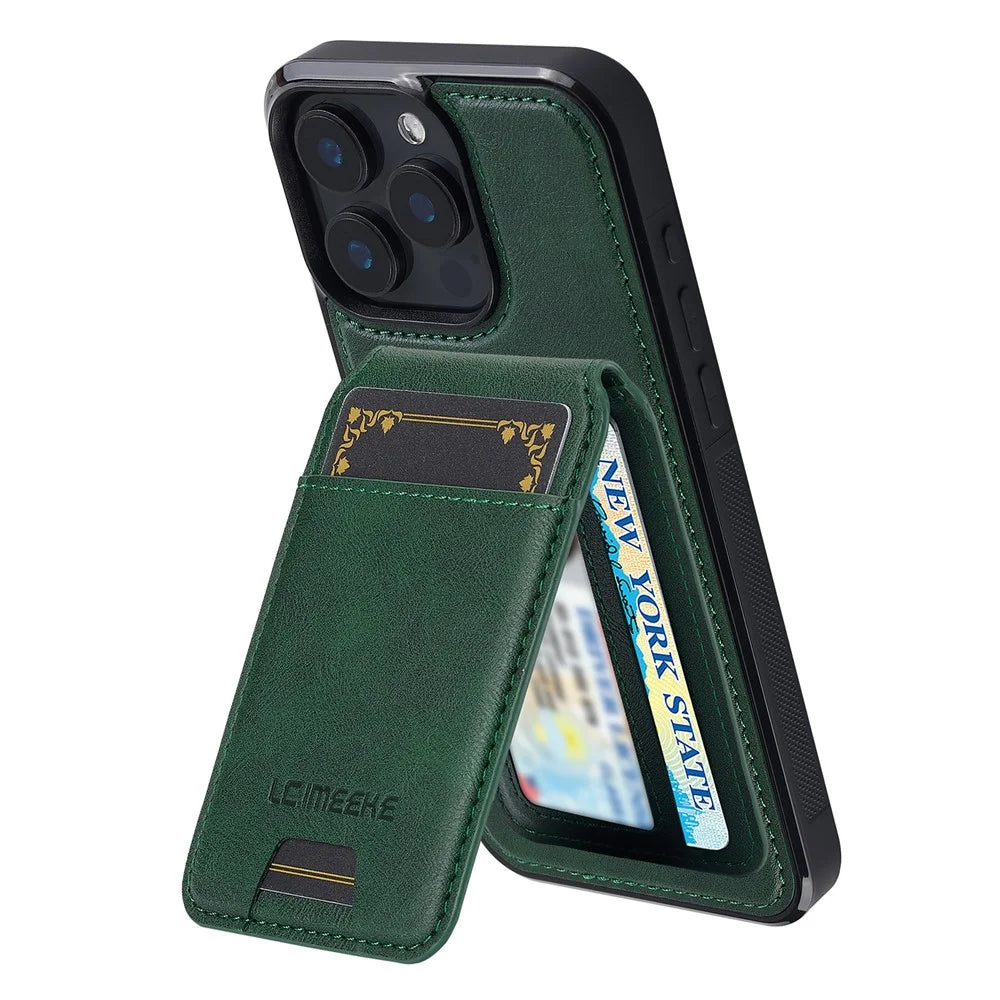 LC.IMEEKE L3 For iPhone 15 Pro Max Magnetic Case Detachable Card Holder Leather+TPU Mobile Cover - Green - 2