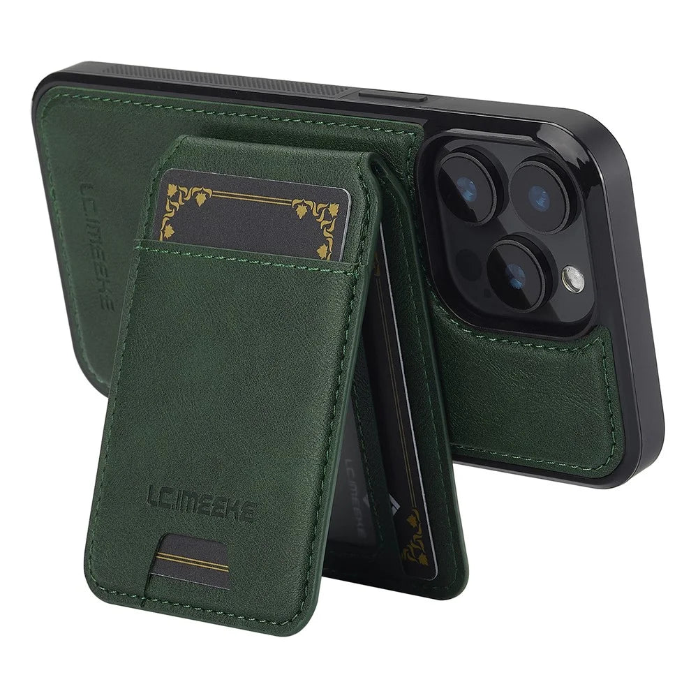 LC.IMEEKE L3 For iPhone 15 Pro Max Magnetic Case Detachable Card Holder Leather+TPU Mobile Cover - Green - 3