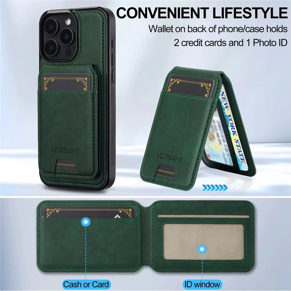 LC.IMEEKE L3 For iPhone 15 Pro Max Magnetic Case Detachable Card Holder Leather+TPU Mobile Cover - Green - 5