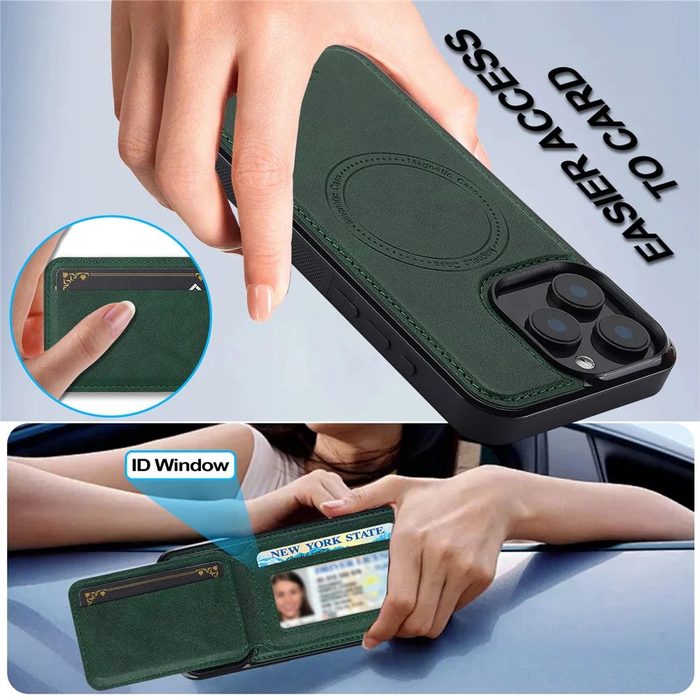 LC.IMEEKE L3 For iPhone 15 Pro Max Magnetic Case Detachable Card Holder Leather+TPU Mobile Cover - Green - 6