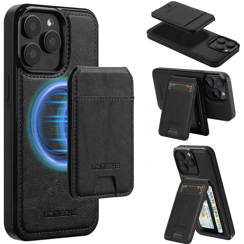 LC.IMEEKE L3 For iPhone 14 Pro Max Magnetic Case Detachable Card Holder Leather+TPU Mobile Cover - Black - 1