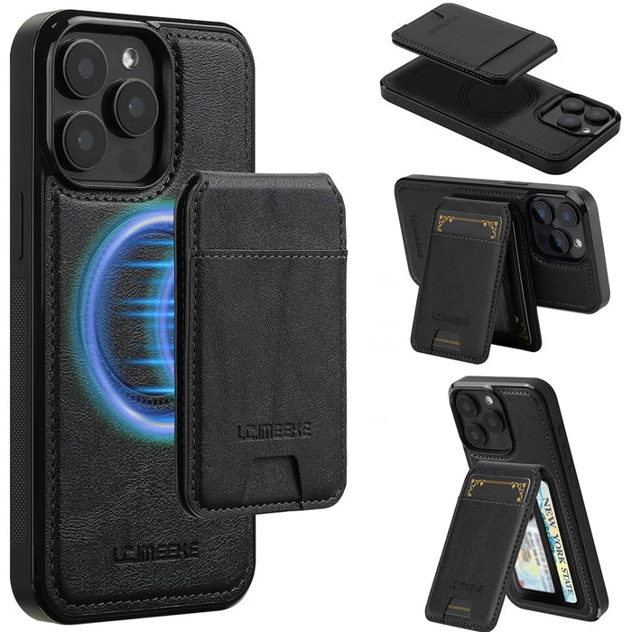 LC.IMEEKE L3 For iPhone 14 Pro Max Magnetic Case Detachable Card Holder Leather+TPU Mobile Cover - Black - 1