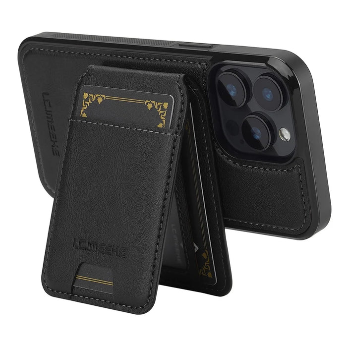 LC.IMEEKE L3 For iPhone 14 Pro Max Magnetic Case Detachable Card Holder Leather+TPU Mobile Cover - Black - 3