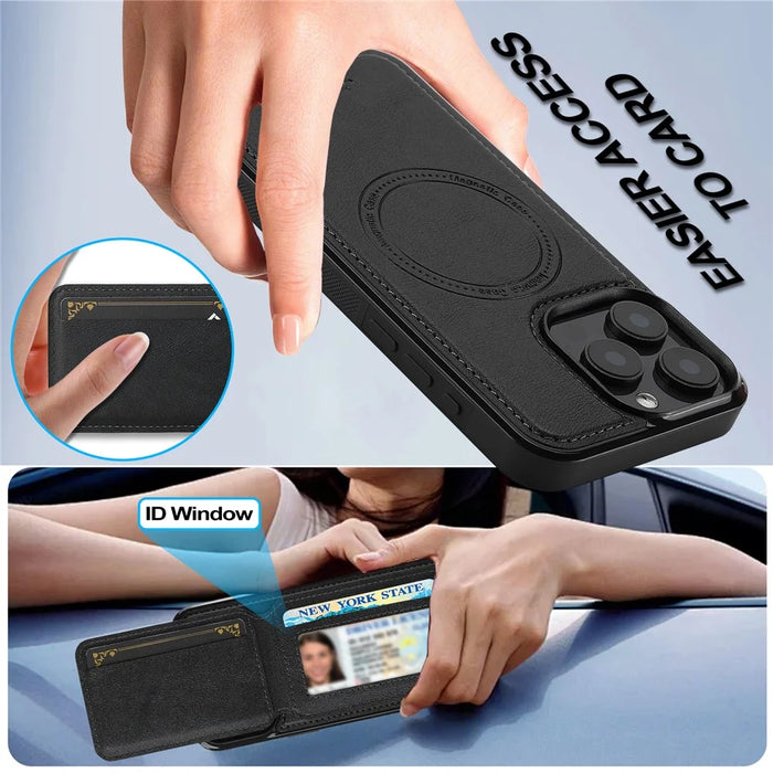 LC.IMEEKE L3 For iPhone 14 Pro Max Magnetic Case Detachable Card Holder Leather+TPU Mobile Cover - Black - 6