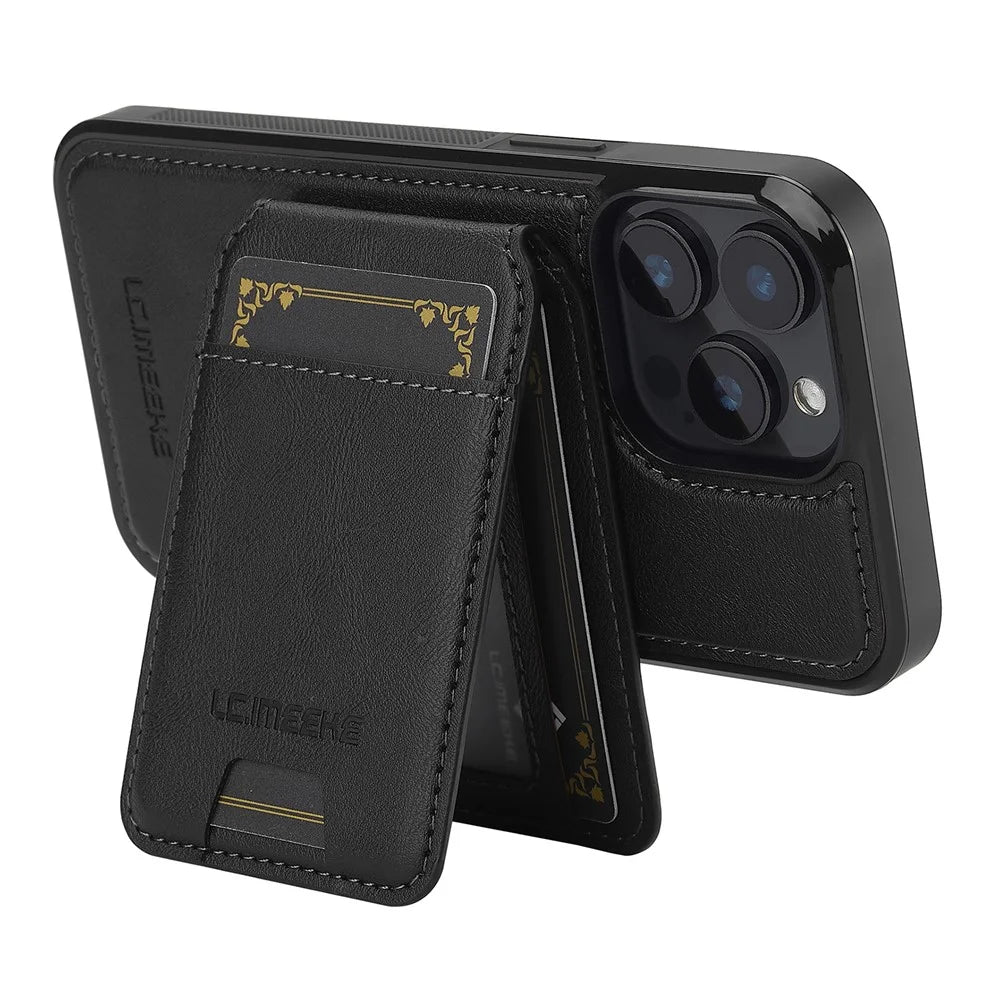 LC.IMEEKE L3 For iPhone 14 Pro Magnetic Case Detachable Card Holder Leather+TPU Mobile Cover - Black - 3