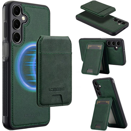 LC.IMEEKE L3 For Samsung Galaxy S24 Magnetic Case Detachable Card Holder Leather+TPU Mobile Cover - Green - 1