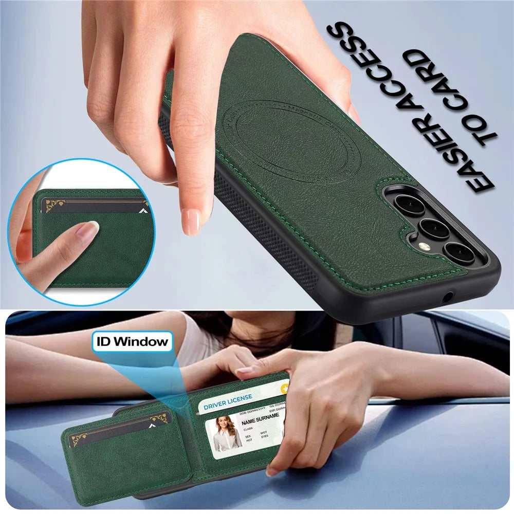 LC.IMEEKE L3 For Samsung Galaxy S24 Magnetic Case Detachable Card Holder Leather+TPU Mobile Cover - Green - 6