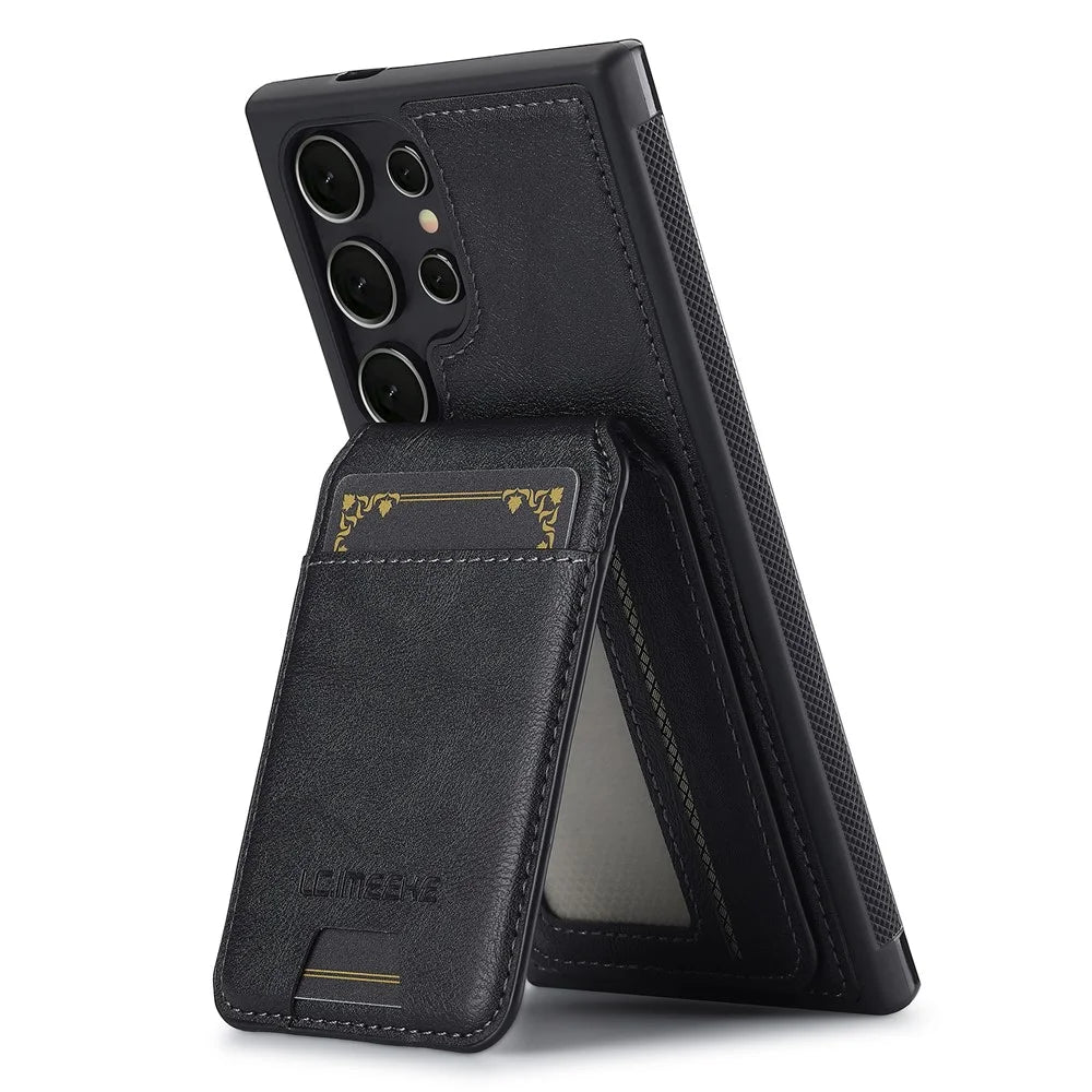 LC.IMEEKE L3 For Samsung Galaxy S23 Ultra Magnetic Case Detachable Card Holder Leather+TPU Mobile Cover - Black - 2